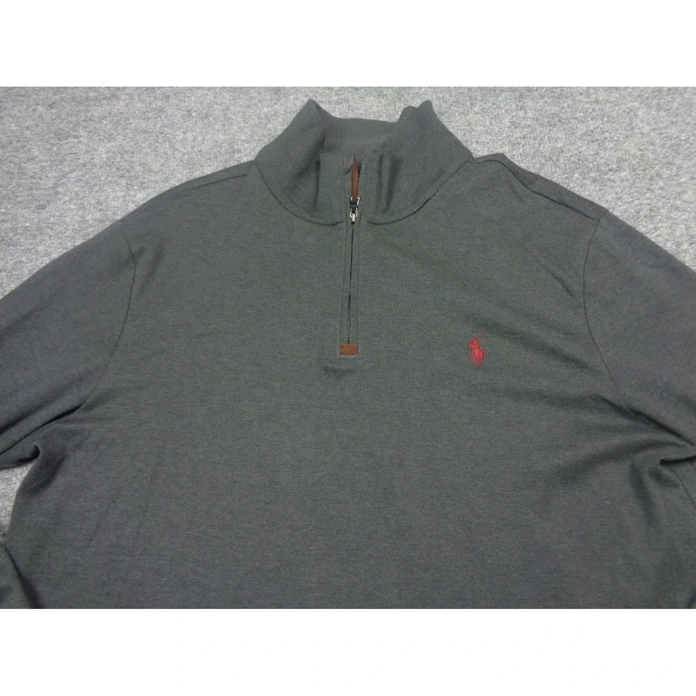Polo Ralph Lauren Sweater Mens L Gray 1/4 Zip Pullover Red Pony
